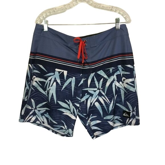 Quiksilver Men's Boardshorts Red White Blue Floral Size 34 - Picture 1 of 7